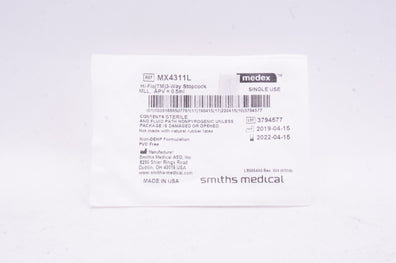 Medex MX4311L 3 Way Stopcock w/M.L.L. 0.5mL